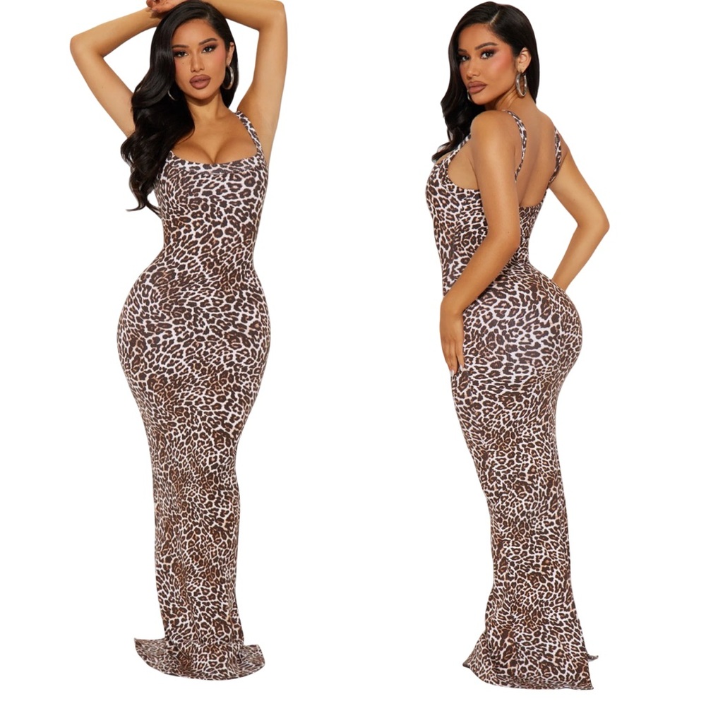 BRAND NEW W/TAGS!! FASHION NOVA Mckenna Snatched Maxi Dress - Leopard - Size L